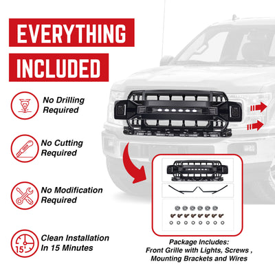 AMERICAN MODIFIED Armor Grille Compatible with 2018-2020 Ford F150, Glossy Black