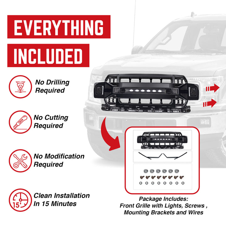 AMERICAN MODIFIED Armor Grille Compatible with 18-20 Ford F150, Black (Open Box)