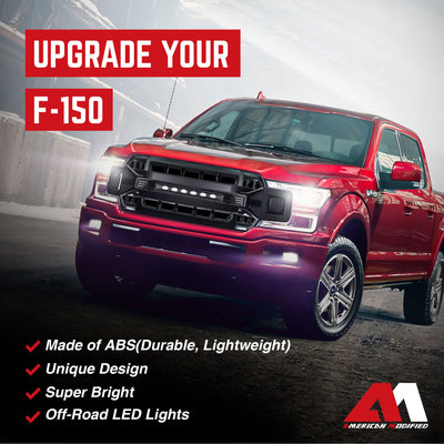 AMERICAN MODIFIED Armor Grille Compatible with 2018-2020 Ford F150, Glossy Black - VMInnovations