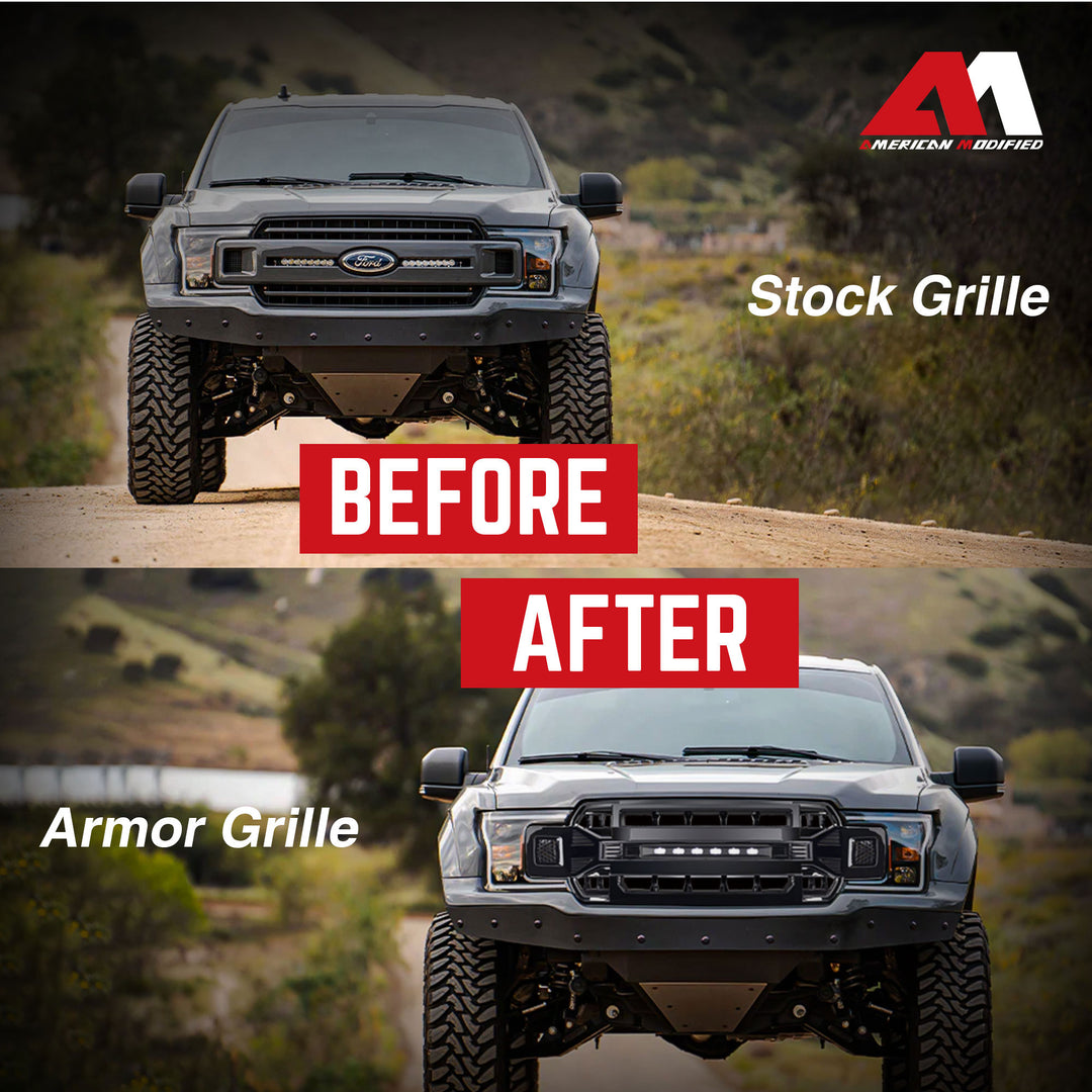 AMERICAN MODIFIED Armor Grille Compatible with 18-20 Ford F150, Black (Open Box)