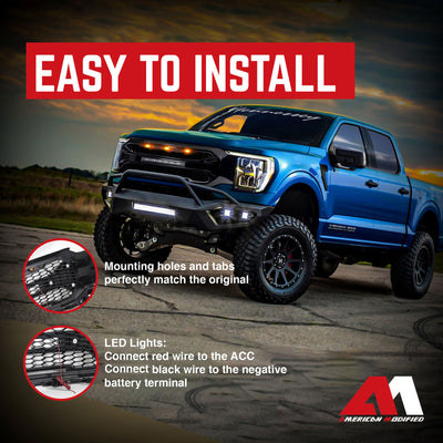 AMERICAN MODIFIED Armor Grille w/21-23 Ford F150, Glossy Black (Open Box) - VMInnovations