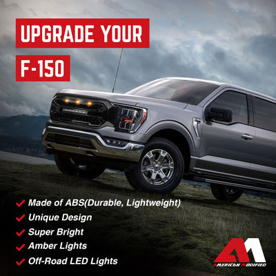 AMERICAN MODIFIED Armor Grille w/21-23 Ford F150, Glossy Black (Open Box) - VMInnovations