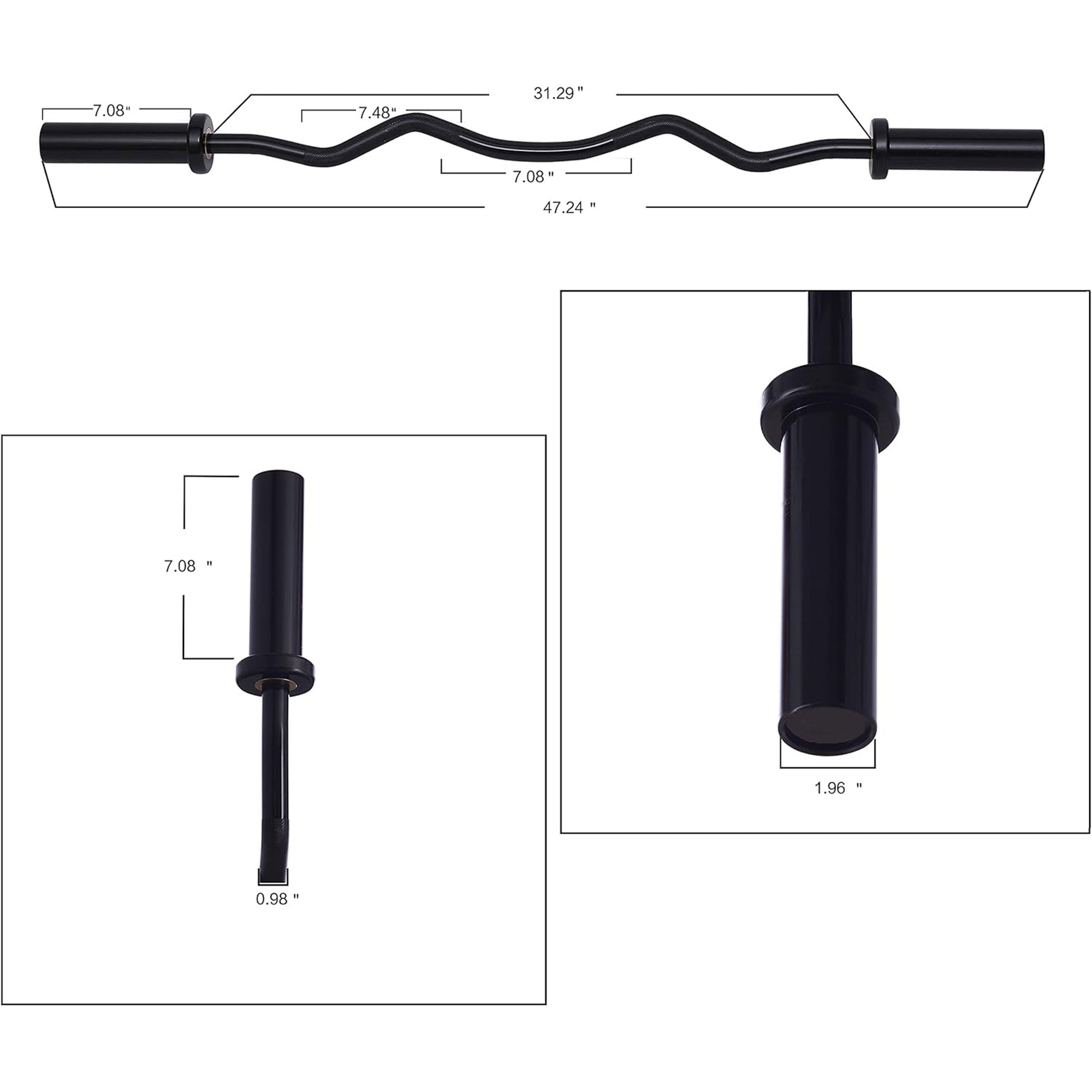 Signature Fitness Everyday Essentials Olympic Super Curl Barbell, 48 Inch, Black