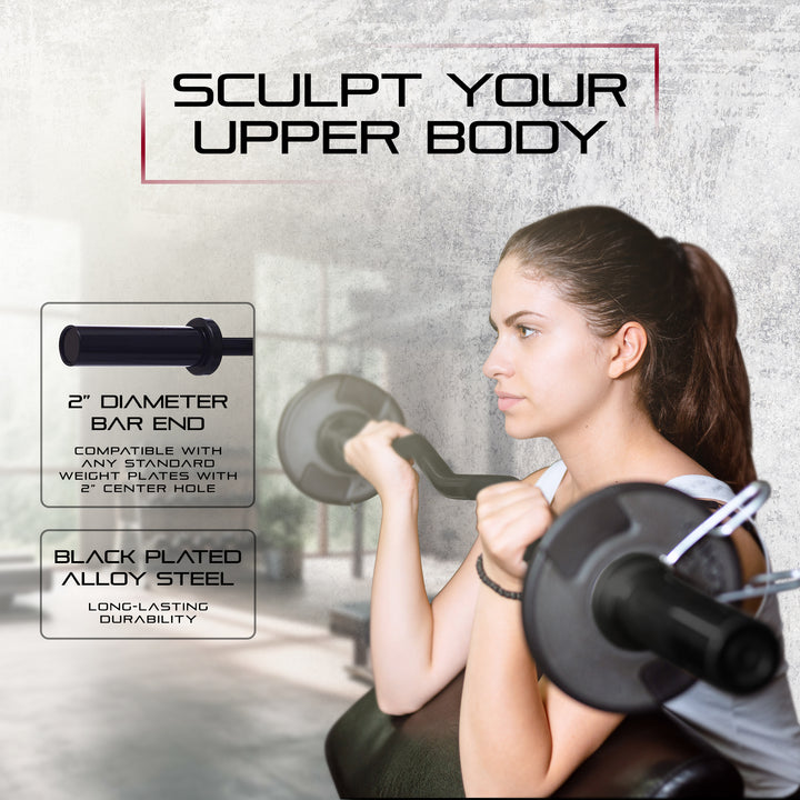 Signature Fitness Everyday Essentials Olympic Super Curl Barbell, 48 Inch, Black