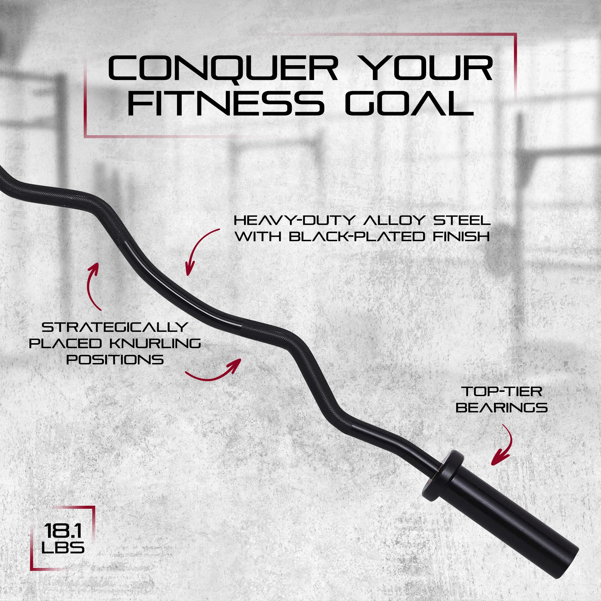 Signature Fitness Everyday Essentials Olympic Super Curl Barbell, 48 Inch, Black