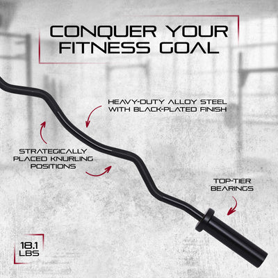 Signature Fitness Everyday Essentials Olympic Super Curl Barbell, 48 Inch, Black