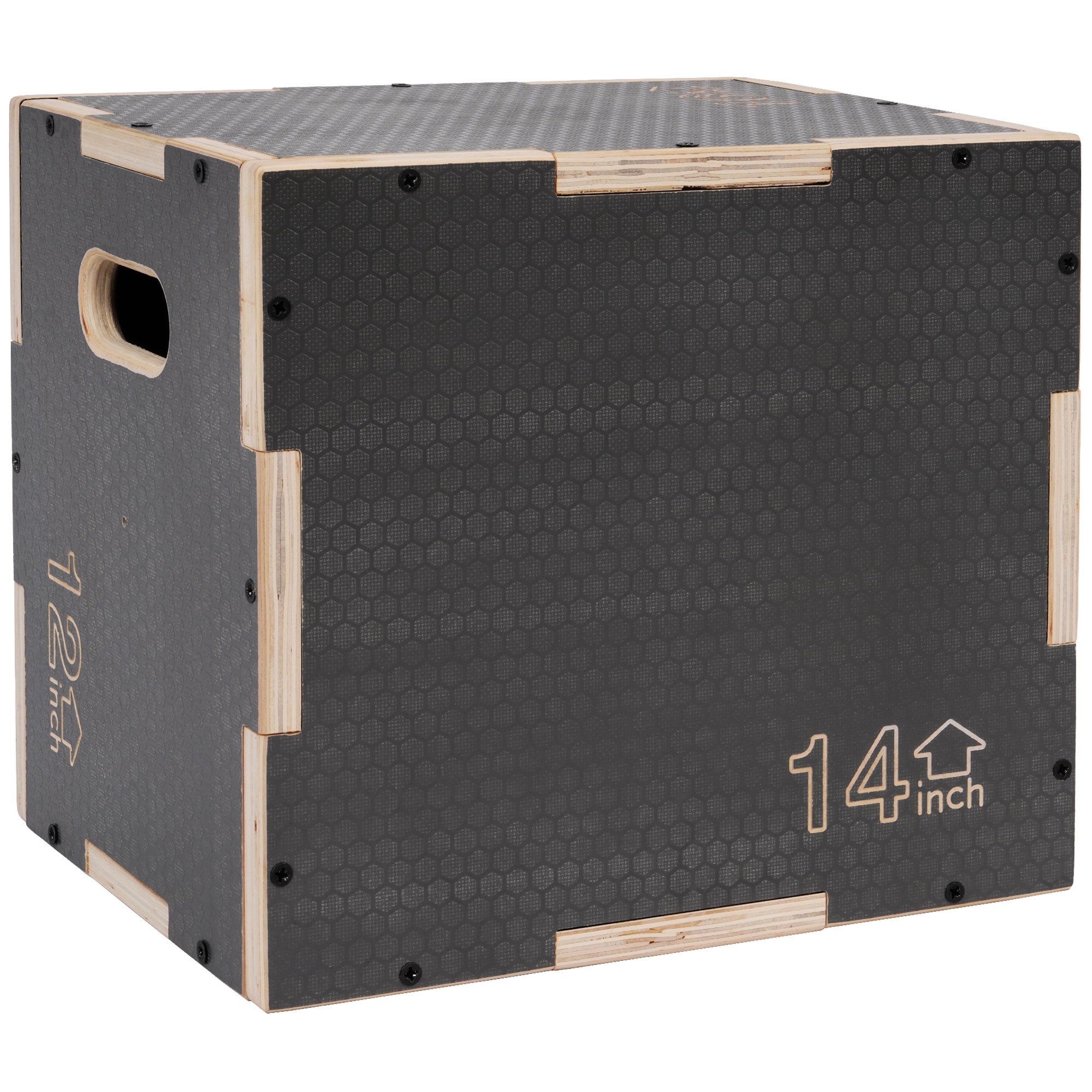Signature 16" x 14" x 12" Wooden Plyo Box Non-Slip Jump Platform, Gray(Open Box) - VMInnovations