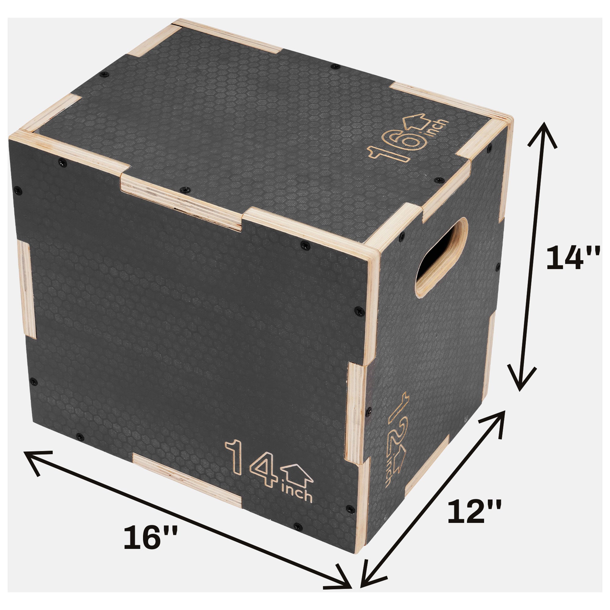Signature Fitness 16" x 14" x 12" Wooden Plyo Box Non-Slip Jump Platform, Gray - VMInnovations