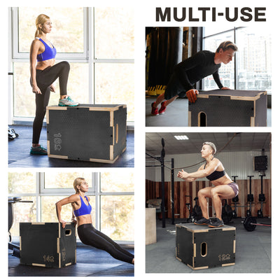 Signature Fitness 16" x 14" x 12" Wooden Plyo Box Non-Slip Jump Platform, Gray - VMInnovations