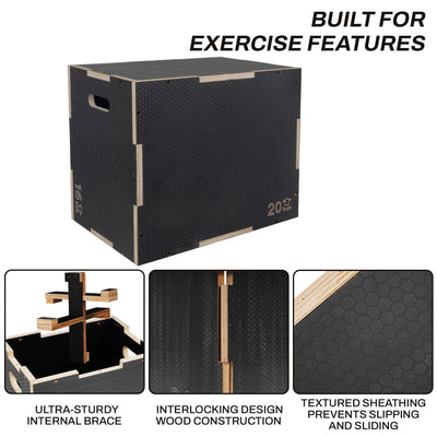 Signature 24" x 20" x 16" Wooden Plyo Box Non-Slip Jump Platform, Gray(Open Box) - VMInnovations