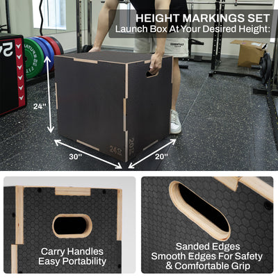 Signature Fitness 30" x 24" x 20" Wooden Plyo Box Non-Slip Platform, Gray (Used) - VMInnovations