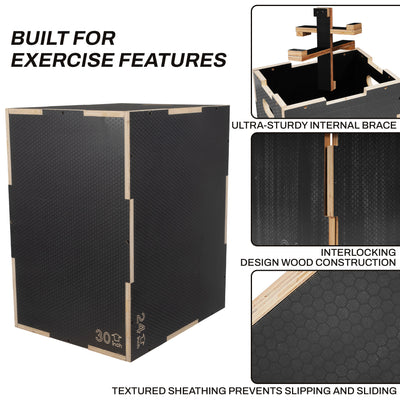 Signature Fitness 30" x 24" x 20" Wooden Plyo Box Non-Slip Platform, Gray (Used) - VMInnovations