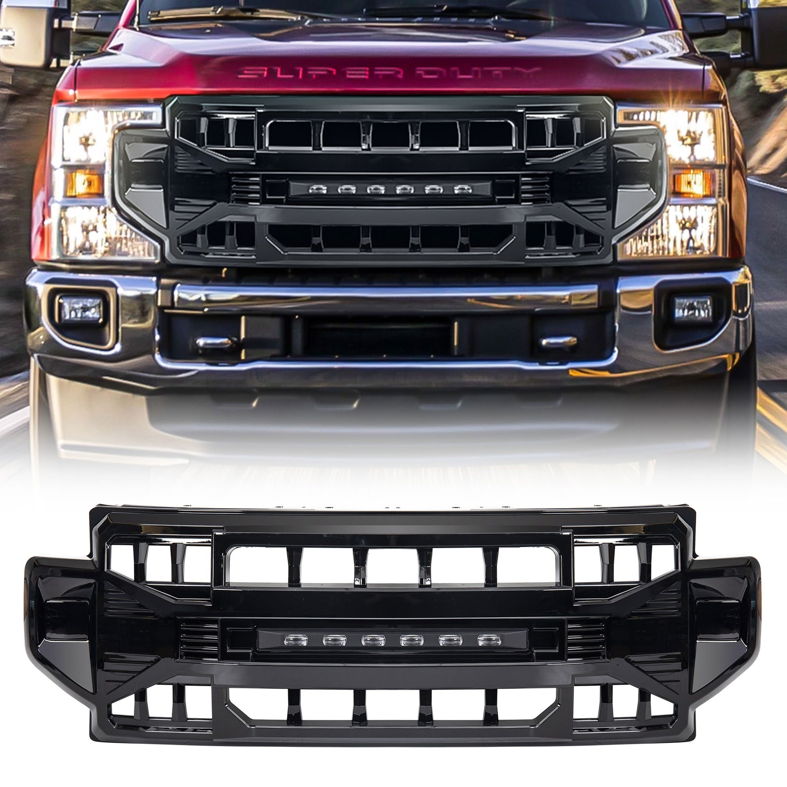 AMERICAN MODIFIED Armor Grille Compatible with 2020-2022 Ford F250/F350, Black - VMInnovations