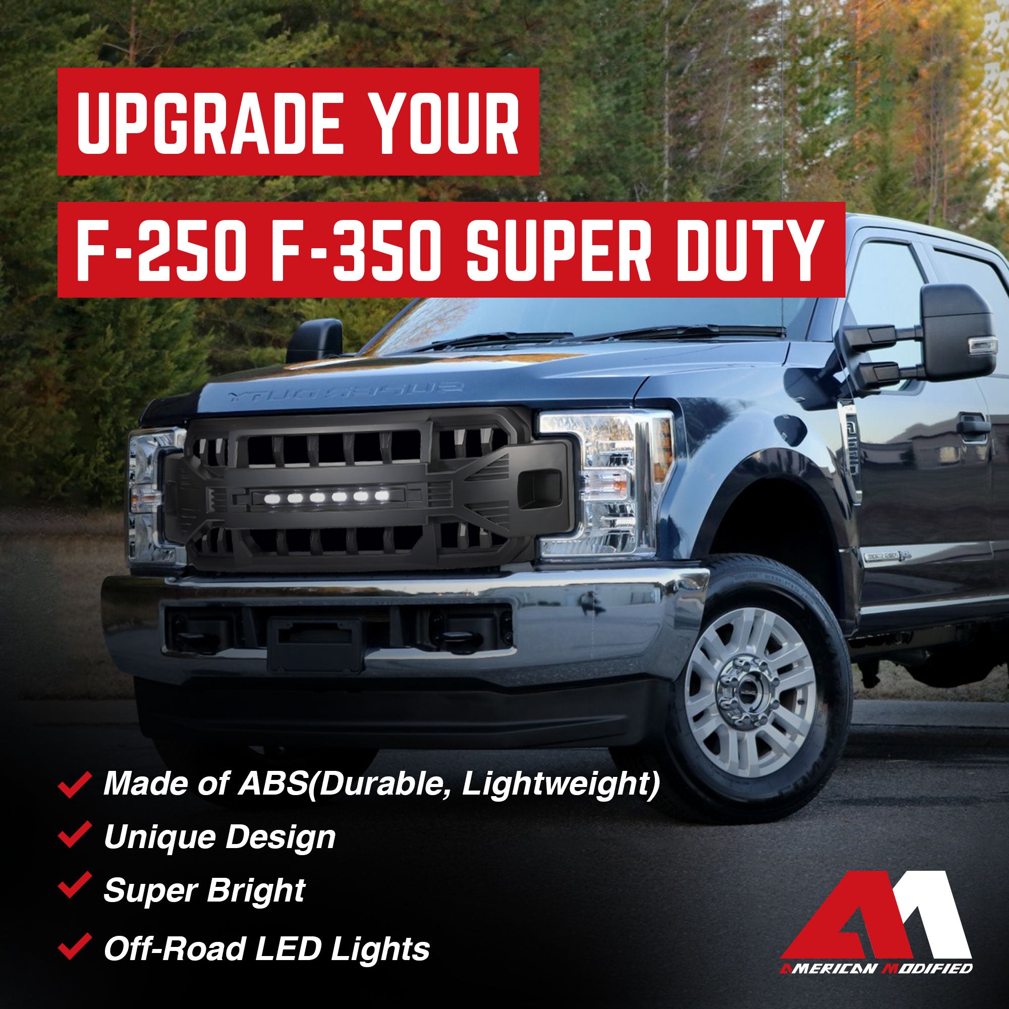 AMERICAN MODIFIED Armor Front Grille for '17-'19 Ford F250/350, Black (Open Box) - VMInnovations