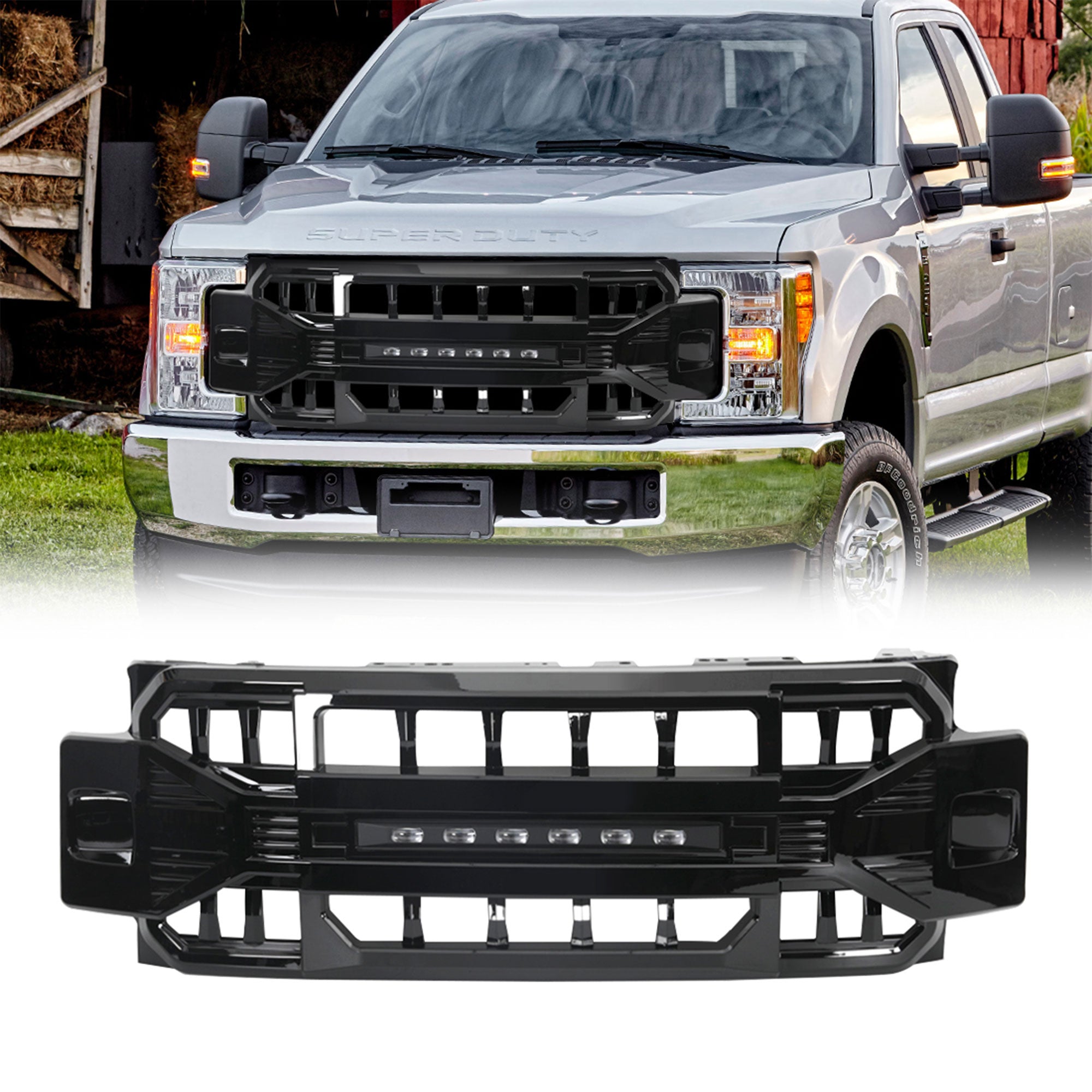 AMERICAN MODIFIED Armor Grille for 17-19 Ford F250/350, Glossy Black (Open Box) - VMInnovations