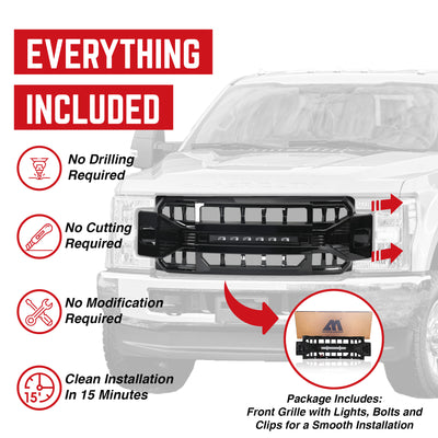 AMERICAN MODIFIED Armor Grille for 2017 to 2019 Ford F250/350, Glossy Black - VMInnovations