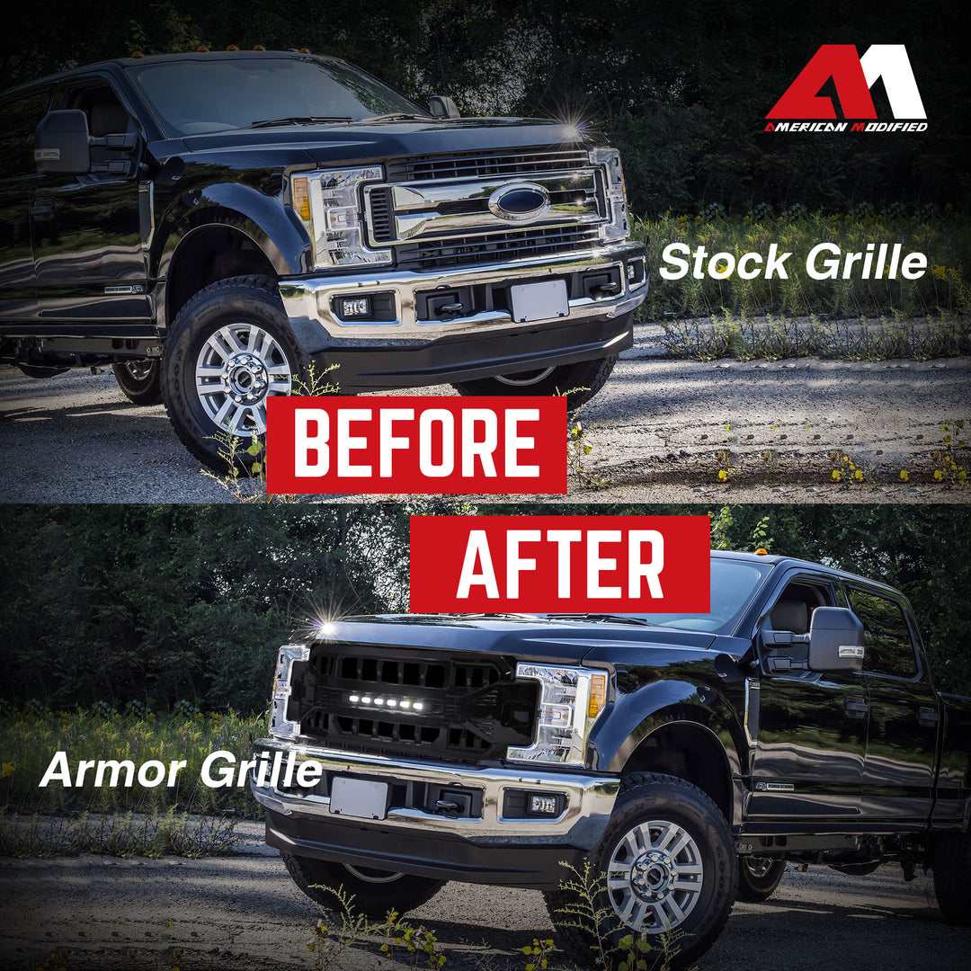 AMERICAN MODIFIED Armor Grille for 2017 to 2019 Ford F250/350, Glossy Black