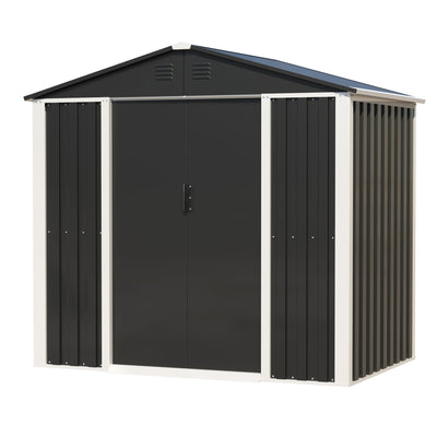 AOBABO Metal 6' x 4' Outdoor Utility Tool Storage Shed with Door and Lock, Black
