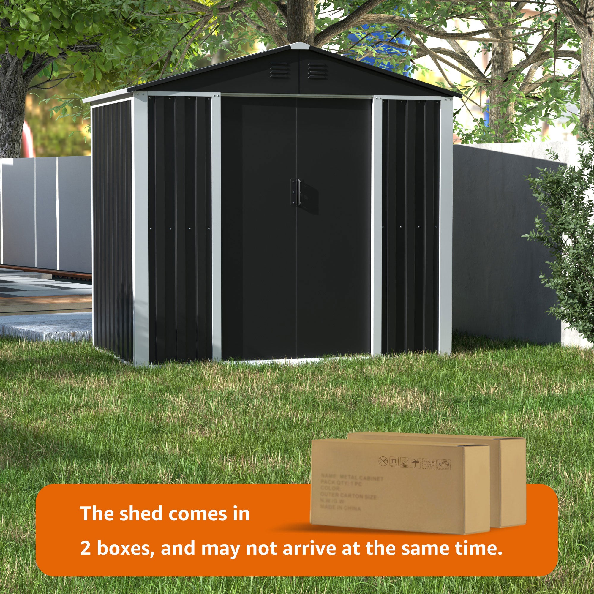 AOBABO Metal 6' x 4' Outdoor Utility Tool Storage Shed with Door and Lock, Black