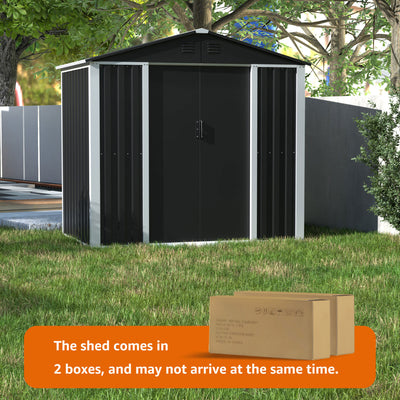 AOBABO Metal 6' x 4' Outdoor Utility Tool Storage Shed with Door and Lock, Black