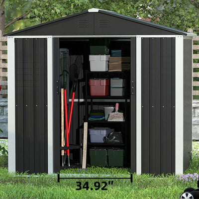 AOBABO Metal 6' x 4' Outdoor Utility Tool Storage Shed with Door and Lock, Black