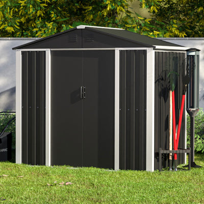AOBABO Metal 6' x 4' Outdoor Utility Tool Storage Shed with Door and Lock, Black