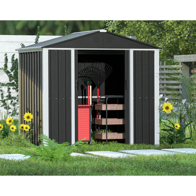 AOBABO Metal 6' x 4' Outdoor Utility Tool Storage Shed with Door and Lock, Black