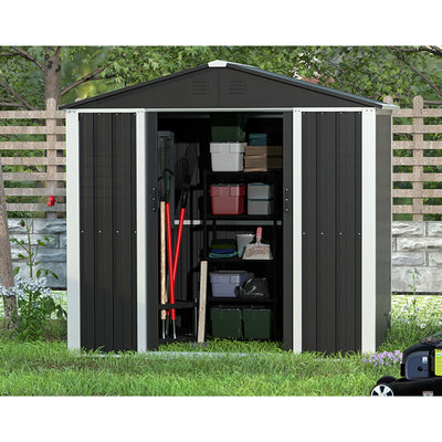 AOBABO Metal 6' x 4' Outdoor Utility Tool Storage Shed with Door and Lock, Black