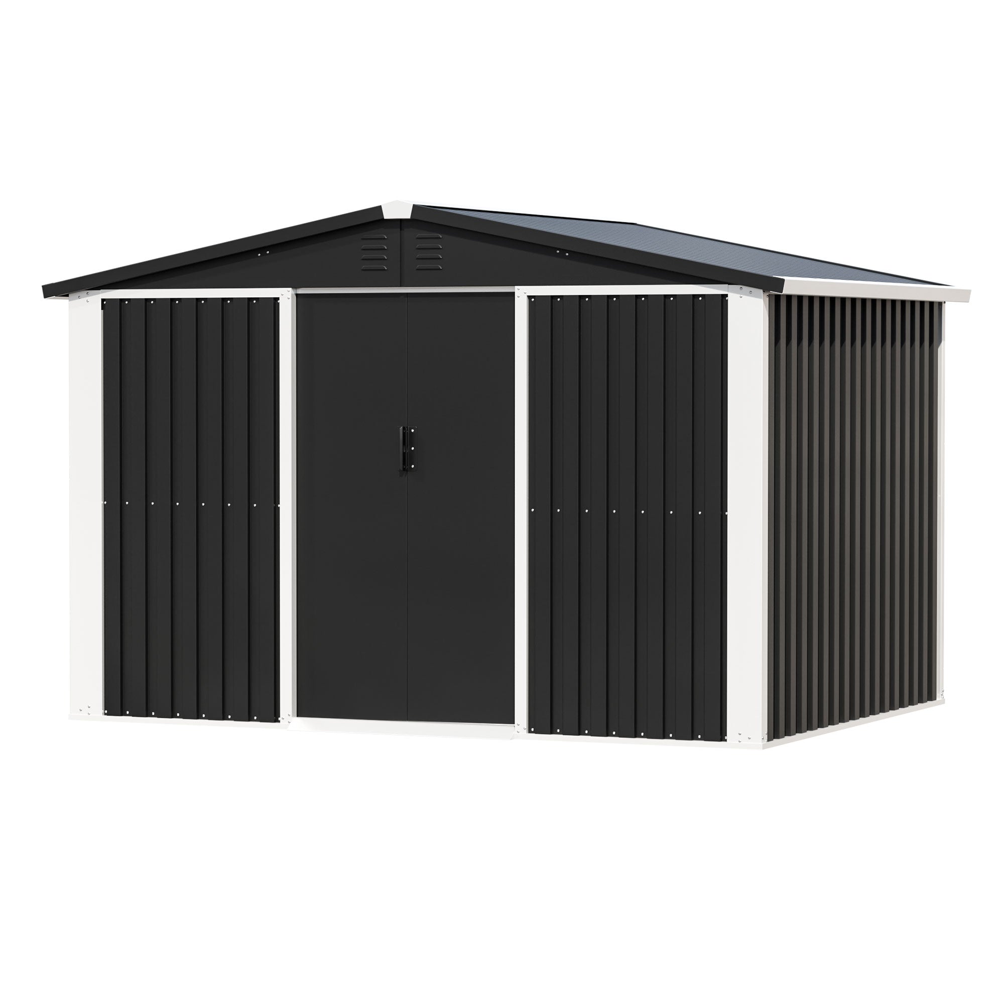 AOBABO Metal 6' x 8' Outdoor Utility Tool Storage Shed with Door and Lock, Black - VMInnovations