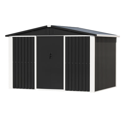 AOBABO Metal 6' x 8' Outdoor Utility Tool Storage Shed with Door and Lock, Black - VMInnovations