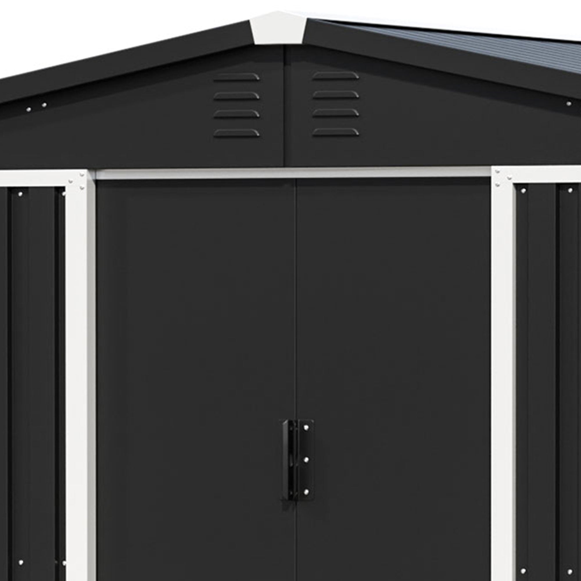 AOBABO Metal 6' x 8' Outdoor Utility Tool Storage Shed with Door and Lock, Black - VMInnovations