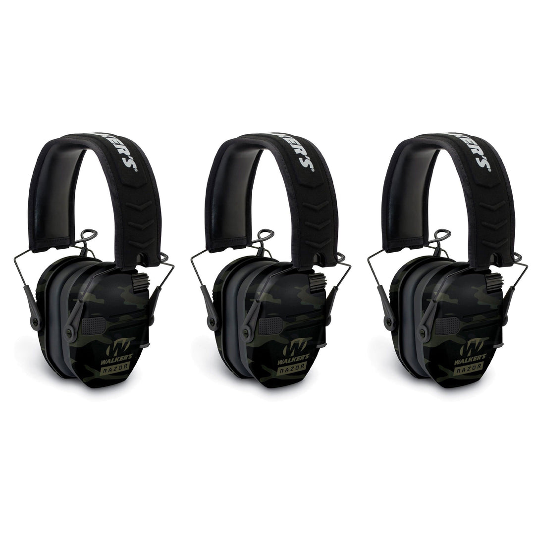 Walkers Razor Slim Electronic Ear Muffs with NRR 23 dB, Multicam Gray (3 Pack)