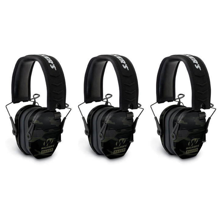 Walkers Razor Slim Electronic Ear Muffs with NRR 23 dB, Multicam Gray (3 Pack)