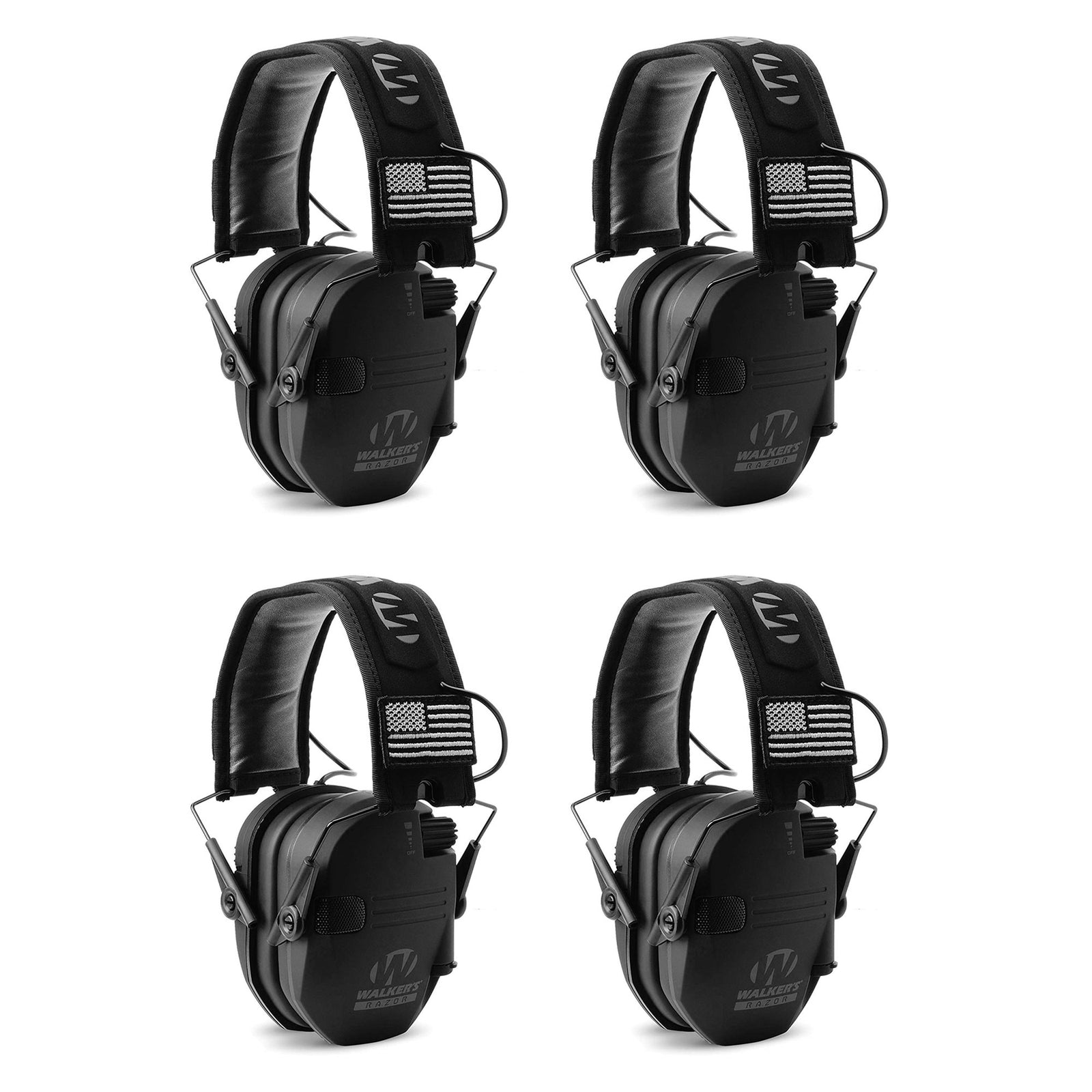 Walker's Razor Slim Shooter Hearing Protection Earmuff, Black Patriot (4 Pack) - VMInnovations