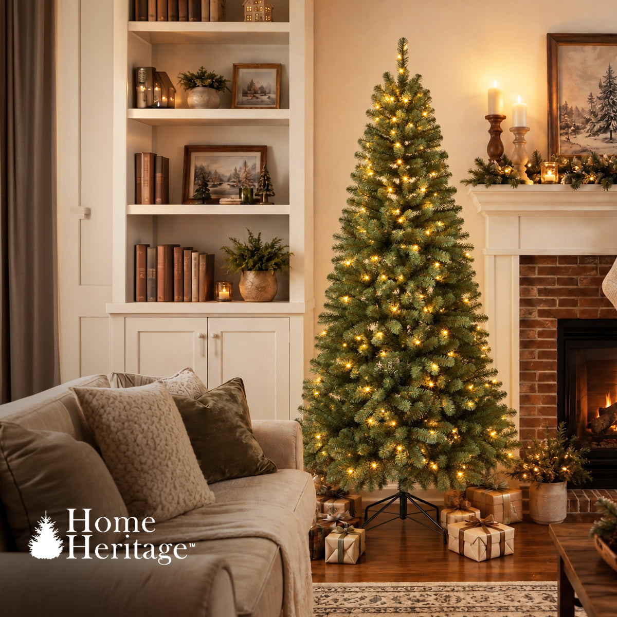 Home Heritage 7 Foot Brighampton Spruce Artificial Christmas Tree with LED Light