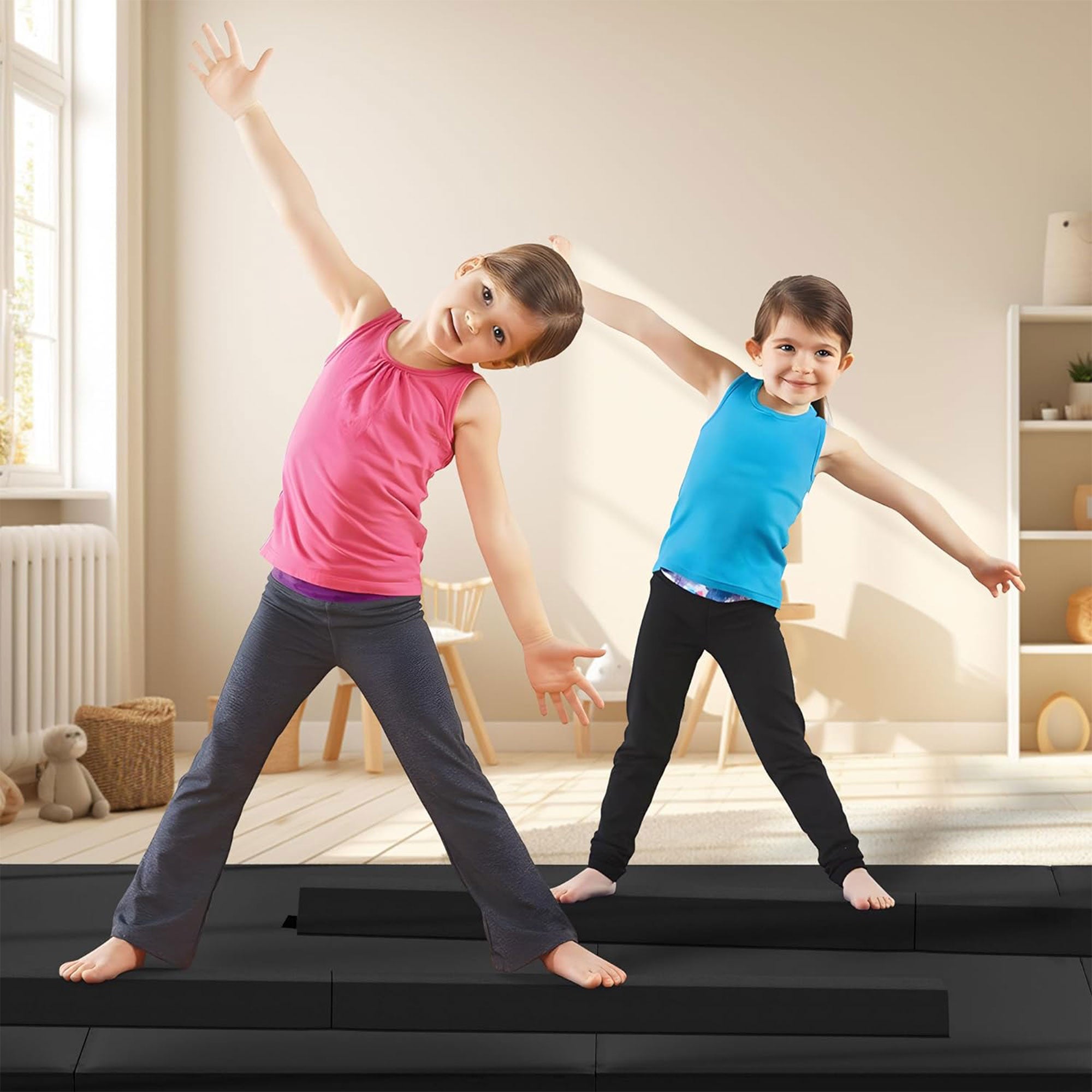 BalanceFrom Folding Foam Balance Beam, Portable Gymnastics Equipment with Hook-and-Loop Fasteners for Home or Gym Training, Black