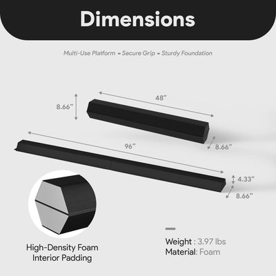 BalanceFrom Folding Foam Balance Beam, Portable Gymnastics Equipment with Hook-and-Loop Fasteners for Home or Gym Training, Black