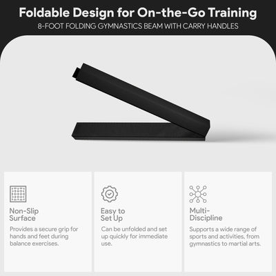 BalanceFrom Folding Foam Balance Beam, Portable Gymnastics Equipment with Hook-and-Loop Fasteners for Home or Gym Training, Black