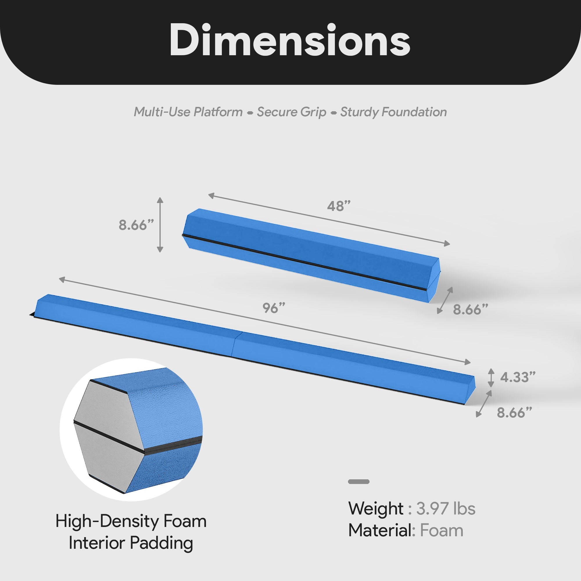 BalanceFrom 8 Foot Folding Balance Gymnastics Floor Beam with Handles, Blue - VMInnovations