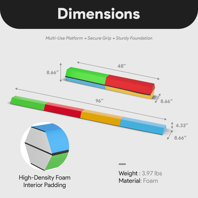 BalanceFrom Folding Foam Balance Beam, Portable Gymnastics Equipment with Hook-and-Loop Fasteners for Home or Gym Training, Multicolor