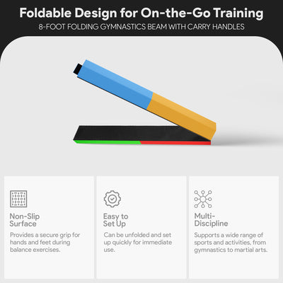 BalanceFrom Folding Foam Balance Beam, Portable Gymnastics Equipment with Hook-and-Loop Fasteners for Home or Gym Training, Multicolor