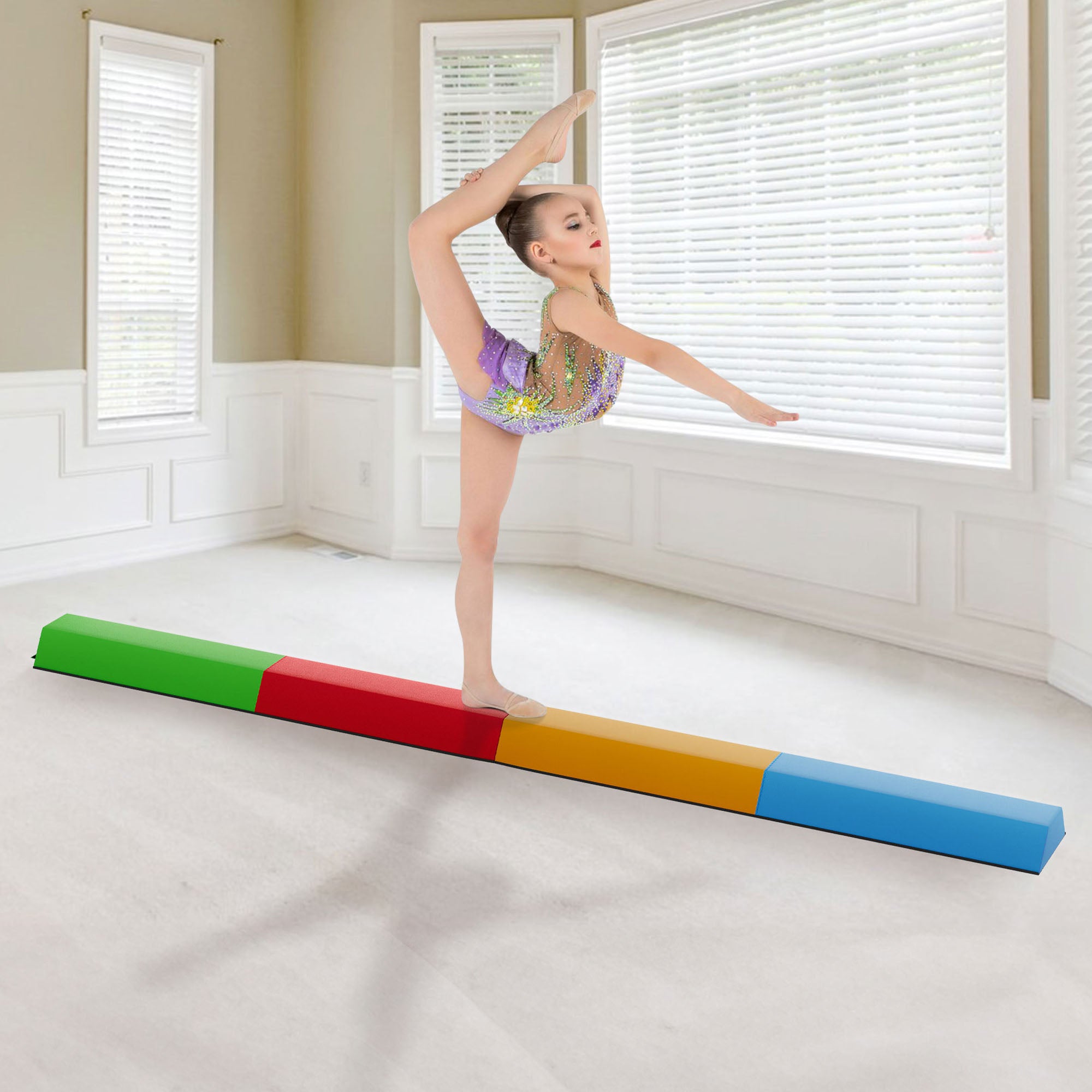 BalanceFrom Folding Foam Balance Beam, Portable Gymnastics Equipment with Hook-and-Loop Fasteners for Home or Gym Training, Multicolor