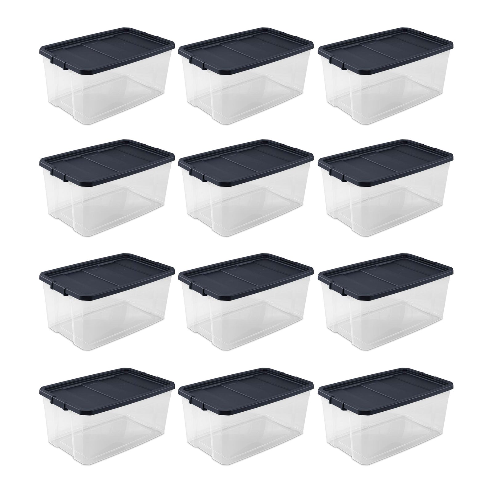 Sterilite 116 Qt Heavy Duty Box Stackable Storage Bin w/ Latching Lid (12 Pack) - VMInnovations