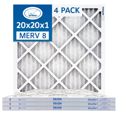 Trion MERV 8 Air Bear 20 x 20 x 1" High Efficiency Pleated HVAC Filter, 4 Pack