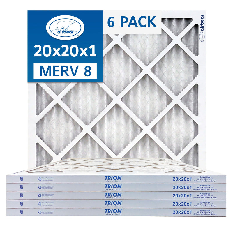 Trion MERV 8 Air Bear 20 x 20 x 1" High Efficiency Pleated HVAC Filter, 6 Pack