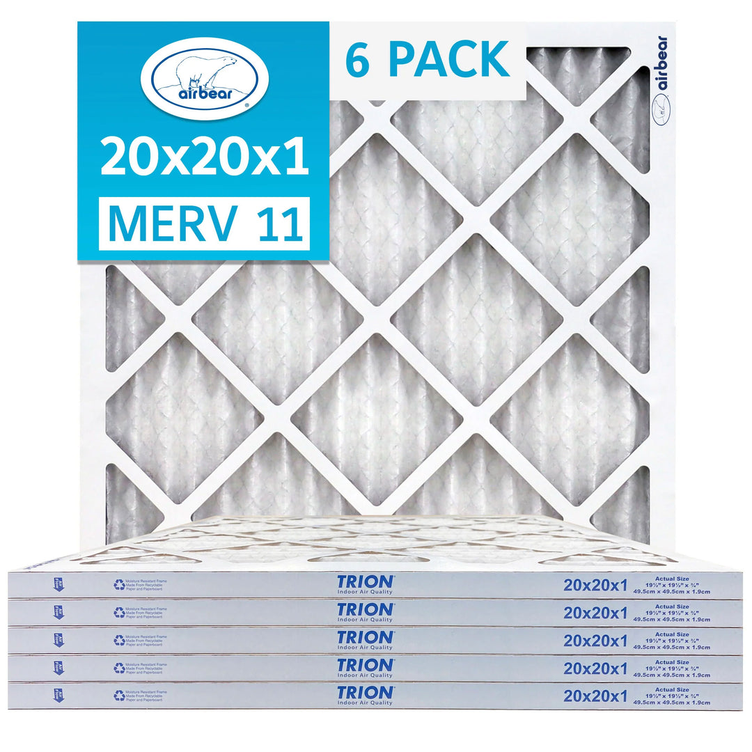 Trion MERV 11 Air Bear 20 x 20 x 1" High Efficiency Pleated HVAC Filter, 6 Pack - VMInnovations