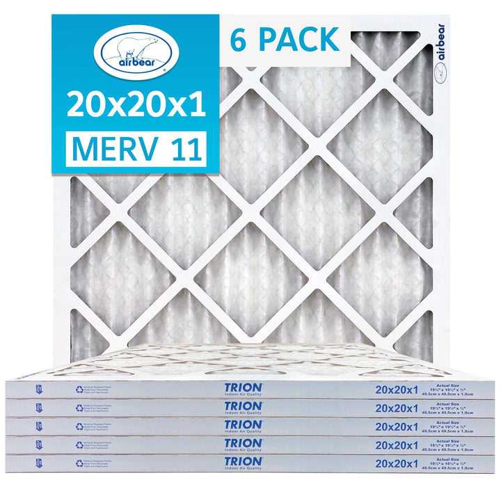 Trion MERV 11 Air Bear 20 x 20 x 1" High Efficiency Pleated HVAC Filter, 6 Pack - VMInnovations