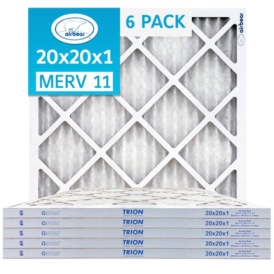 Trion MERV 11 Air Bear 20 x 20 x 1" High Efficiency Pleated HVAC Filter, 6 Pack