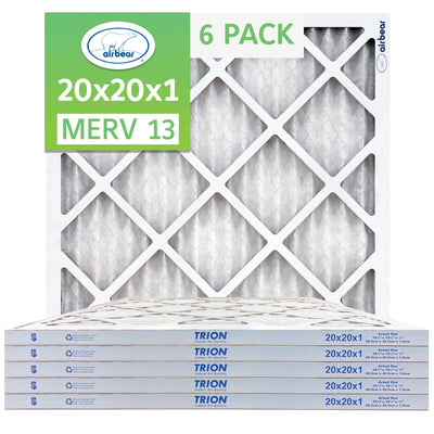 Trion MERV 13 Air Bear 20 x 20 x 1" High Efficiency Pleated HVAC Filter, 6 Pack - VMInnovations