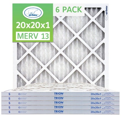 Trion MERV 13 Air Bear 20 x 20 x 1" High Efficiency Pleated HVAC Filter, 6 Pack